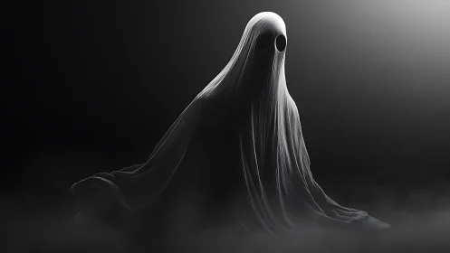 Softly glowing ghostly figure settles into quiet shadows