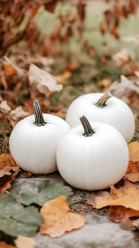 Ghostly white pumpkins lounging in soft autumn hush.