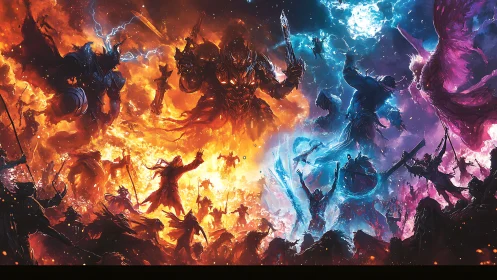 Elemental warriors clash in a high-intensity chromatic battlefield