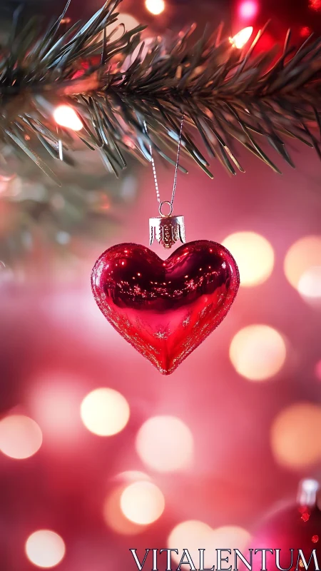 Heart shaped ornament glowing on a dreamy tree branch.