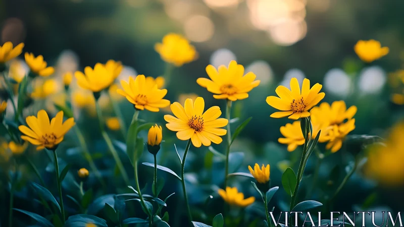 Daisy Field in Shallow Depth of Field: Blooming Asteraceae with Selective Focus Photography