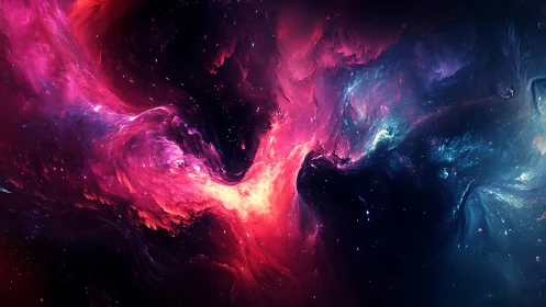 Bipolar cosmic nebula vortex in magenta and cyan plasma field