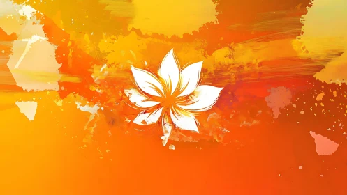 White Lotus Flower Against Warm Orange Gradient Background.