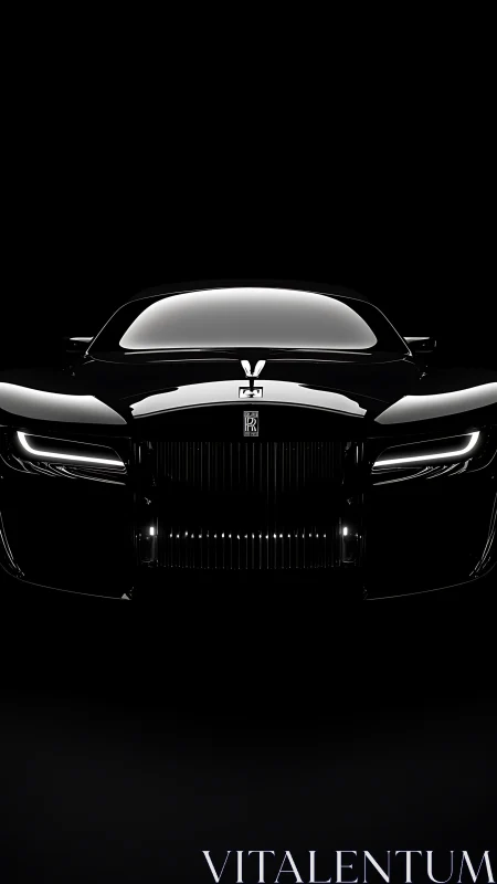Front view shows isolated luxury car grille in low key lighting