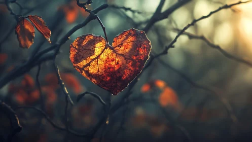 Heart-shaped leaf with backlighting and warm color transitions