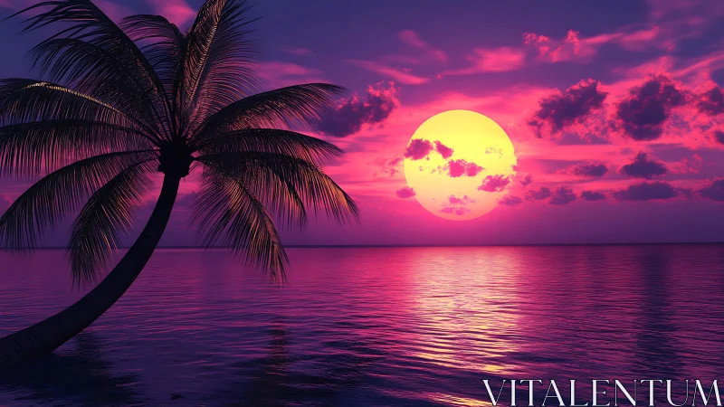 Radiant tropical sunset glows over calm ocean waters