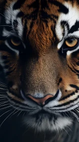 Golden-eyed tiger gazes calmly with powerful silent focus