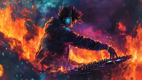 Fiery DJ command turns vibrant nightclub into a glowing storm