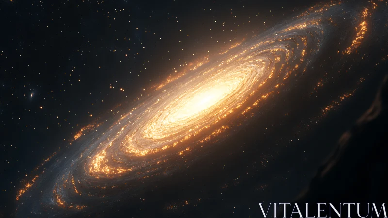Radiant spiral galaxy glows with dense golden starfields.