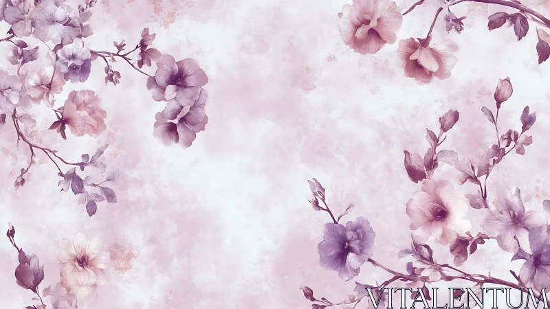 Purple Orchid Blossoms Floating in Soft Mist.