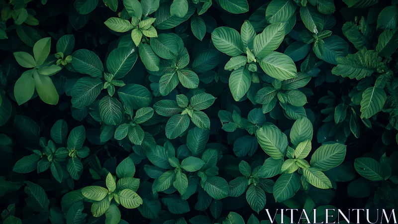 Lush overlapping green leaves create a tranquil pattern.