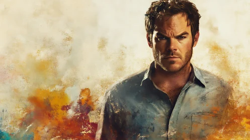 Male subject rendered against abstract textured backdrop