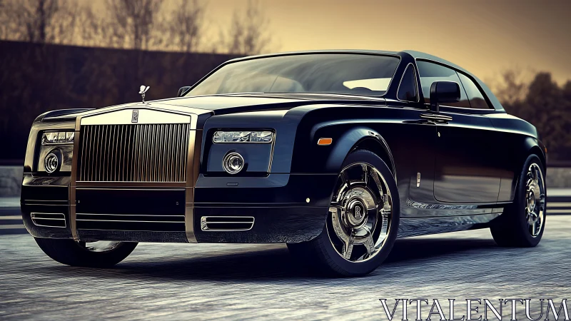 Luxury coupe renders with chrome grille in golden dusk light.