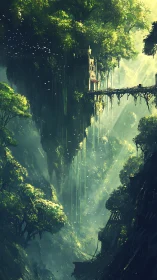 Vertical Canyon City: Neo-Gothic Architecture in Verdant Vastness.