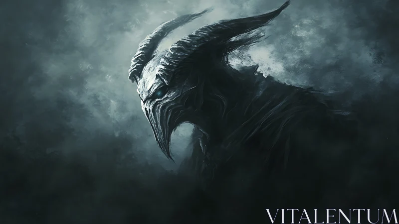 Horned void wraith in desaturated monochrome storm haze