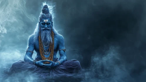 Midnight-blue ascetic quietly steers storms of sacred smoke