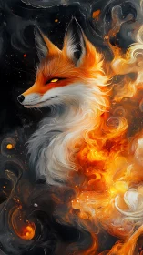 Fiery spirit fox emerges from swirling cosmic embers