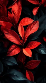 Red foliage elements overlay dark leaves in controlled contrast