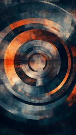 Concentric industrial rings glow in teal and ember light