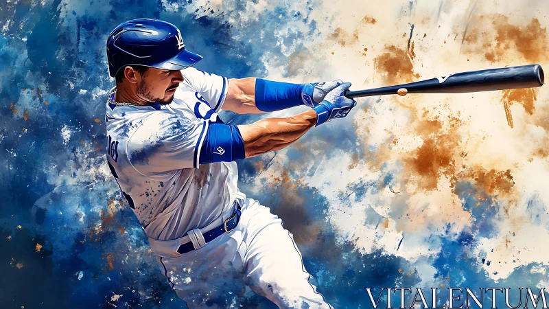 Slugger in cobalt storm, carving lightning from canvas skies.