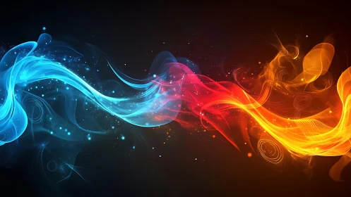 Blue and orange glowing waves merge across dark background space