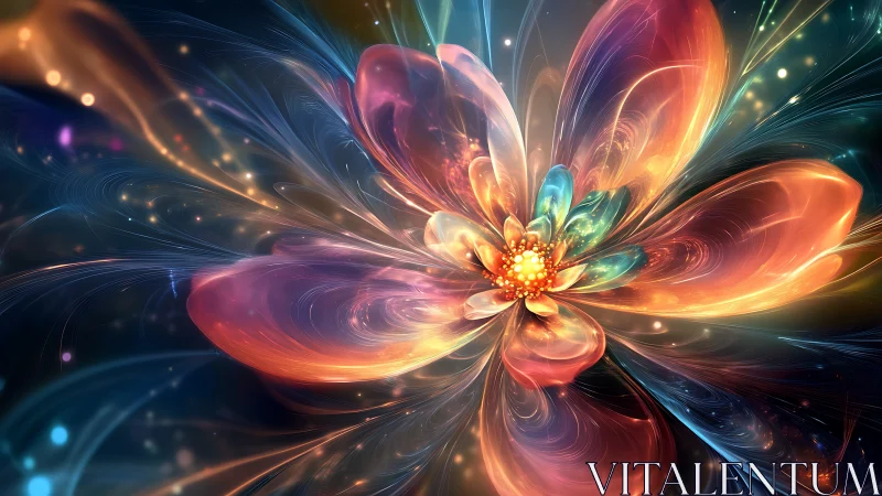 Fractal flower explodes with luminous multicolor energy.