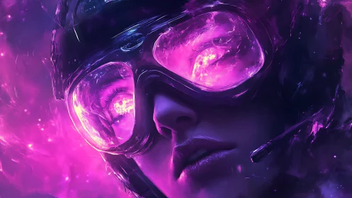 Neon pilot close-up in luminescent cyberpunk visor study.