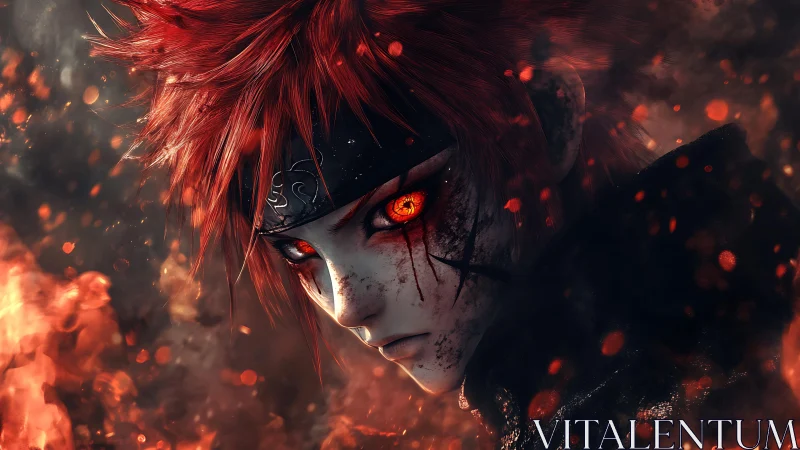 Ember-eyed warrior in storming cinders of a broken vow.