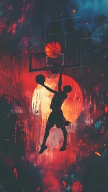 Electric dusk slam dunk captures basketball passion in motion