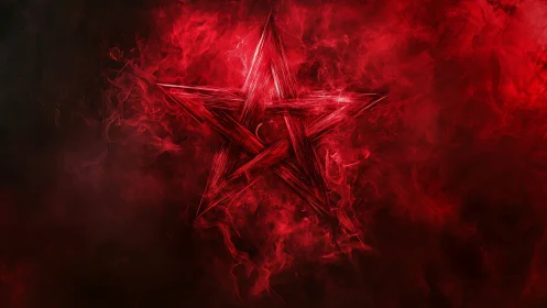 Fiery red pentagram burns through swirling smoke and shadow