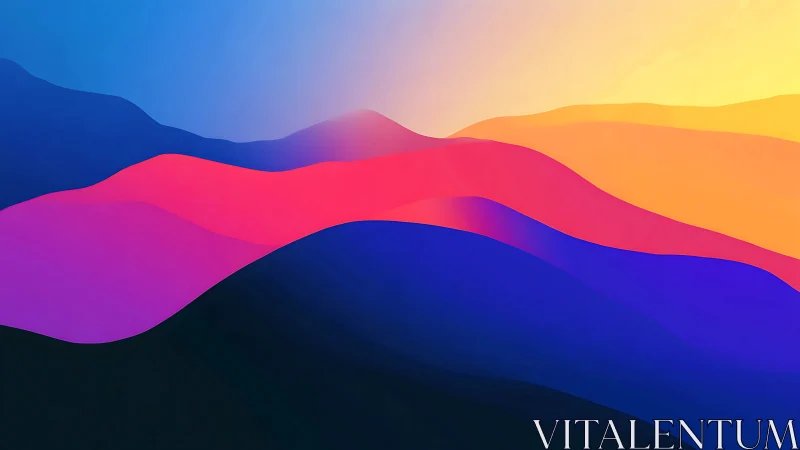 Gentle neon hills drifting through a glowing sunrise sky.