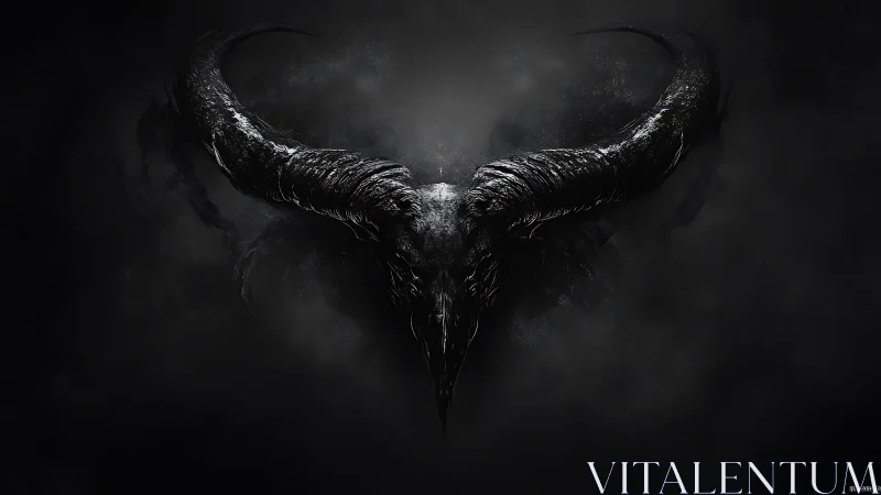 Demonic horned skull emerges from swirling black void.