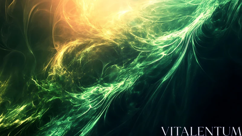 Radiant green plasma stream curves through dark cosmic void