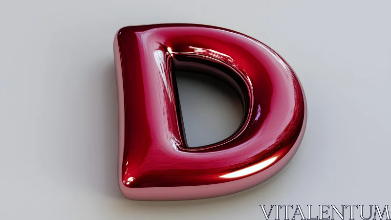 Glossy Red 3D Letter D on Light Gray Background, Modern Style.