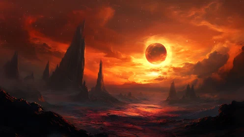 Ember tides drink broken starlight beneath a burning moon