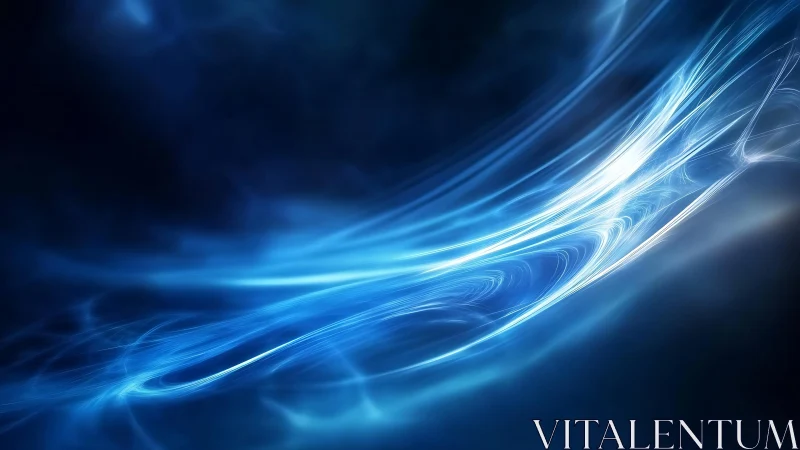 Abstract blue light waves on dark background, digital art style.