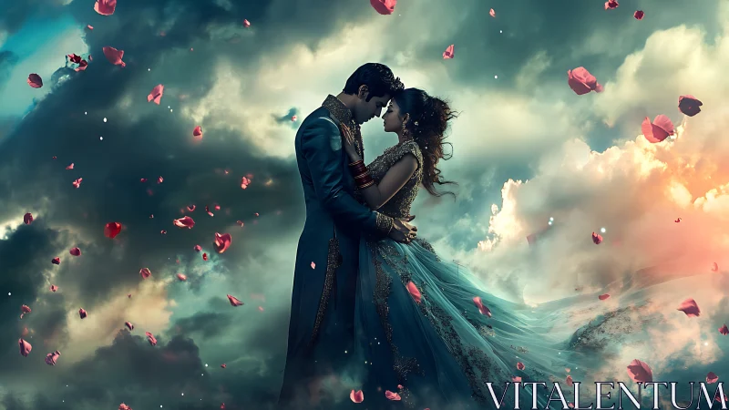 Heavenly Romance Amid Falling Petals.