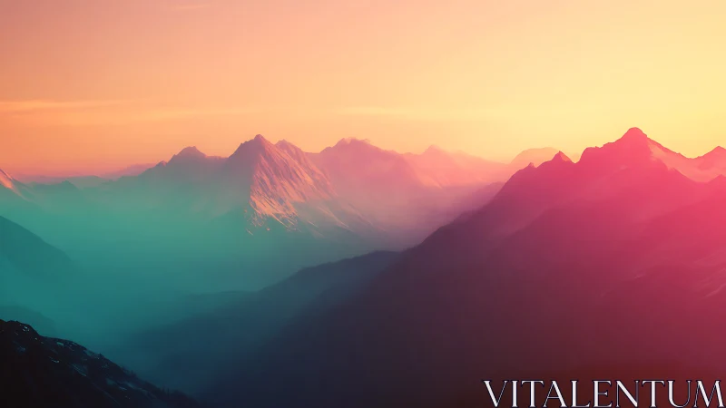 Gradient-lit alpine ridge under atmospheric dawn haze