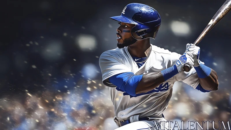 Baseball slugger prepares to swing under stadium lights