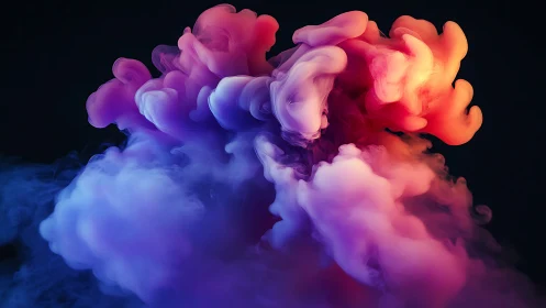 Multicolored pigment clouds forming dense abstract plumes.