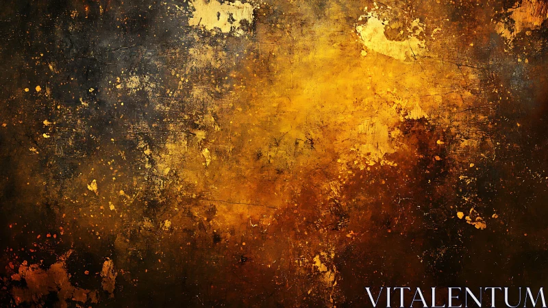 Abstract grunge painting with gold and dark textures, expressive style.
