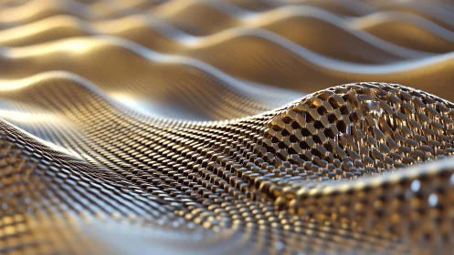 Metallic hexagonal wavefield with golden reflective lattice.