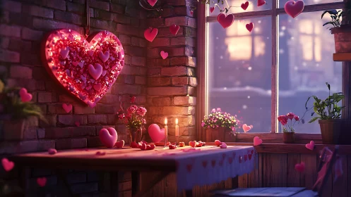 Valentine's Day Window Display with Neon Heart.