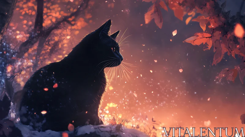 Enchanted Black Cat in a Magical Autumn Glow