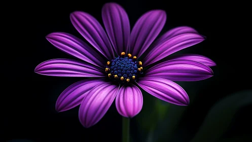 Purple Daisy with Blue Center and Golden Stamens.