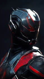 Cybernetic combat exosuit portrait rendered in glossy 3D detail