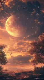 Moon sinks into a molten dawn and stitches night to earth