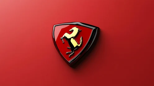 3D gloss emblem on red field with reflective highlights rendered.