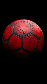 Red cracked soccer ball rendered against solid black background