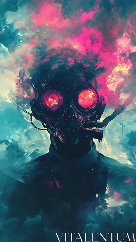 Luminous masked wanderer in swirling neon dreamscape.